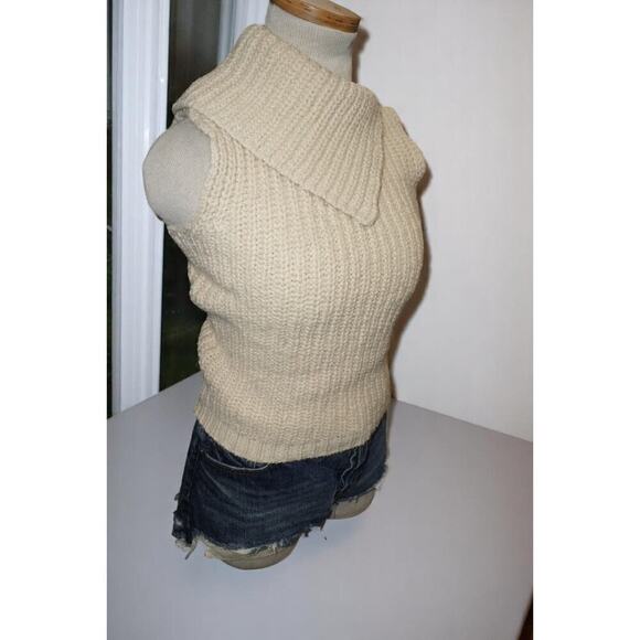 J.Crew Sleeveless Chunky Knit Sweater – Size Small – Foldover Collar Wool Blend - Picture 4 of 6